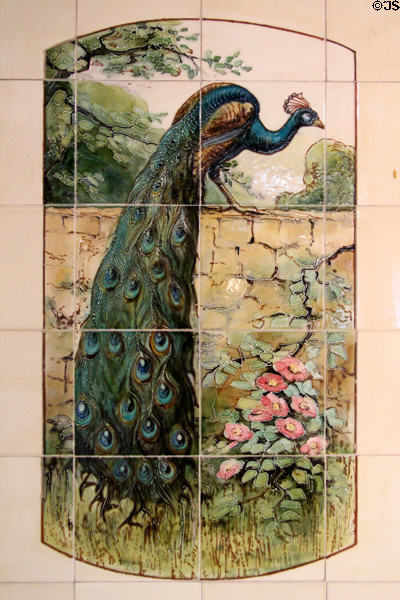 Peacock tile panel (1928) by Maw & Co at Jackfield Tile Museum. Ironbridge, England.