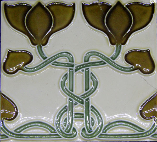 Tulips Art Nouveau style tiles (c1880-1910) by Maw & Co and Craven Dunnill & Co at Jackfield Tile Museum. Ironbridge, England.