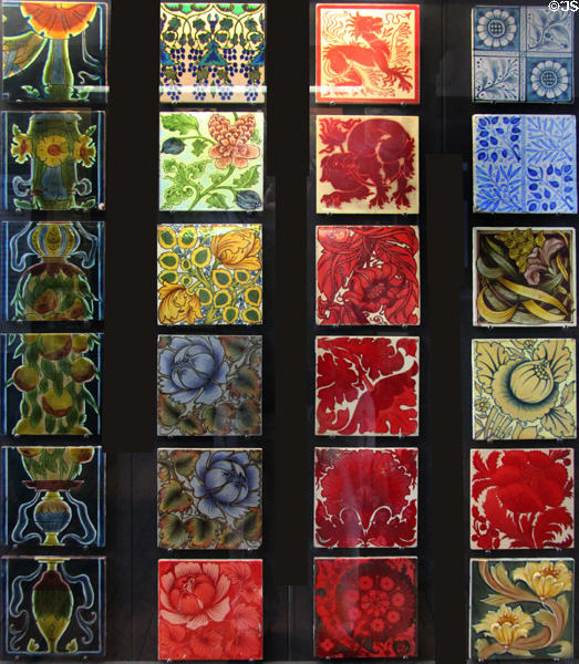 Array of colored tiles (early 20thC) by Craven Dunnill & Co at Jackfield Tile Museum. Ironbridge, England.