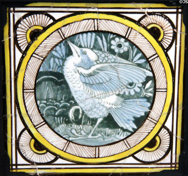 Aesthetic Movement tile of bird in circle (1870-1900) prob by Maw & Co at Jackfield Tile Museum. Ironbridge, England.