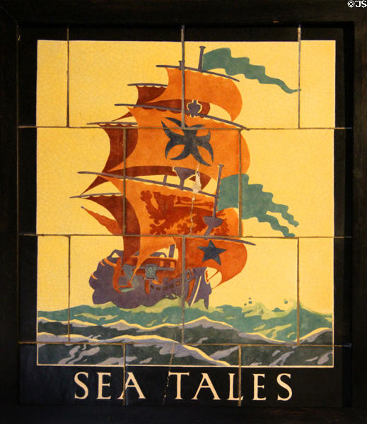 Sea Tales tile panel decorations made for W.H. Smith book stores in England & Wales (1925-30) by Carter & Co at Jackfield Tile Museum. Ironbridge, England.