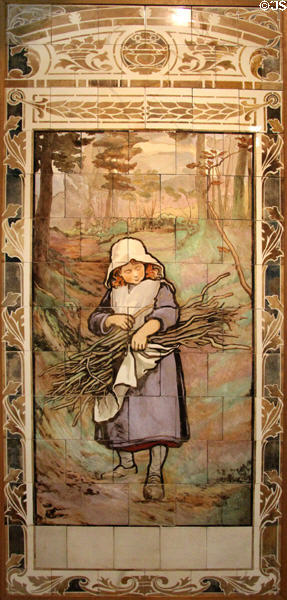 Gathering twigs tile panel perhaps by Maw & Co at Jackfield Tile Museum. Ironbridge, England.