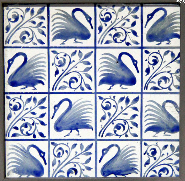 Swan hand-painted tiles (1860s) by William De Morgan at Jackfield Tile Museum. Ironbridge, England.