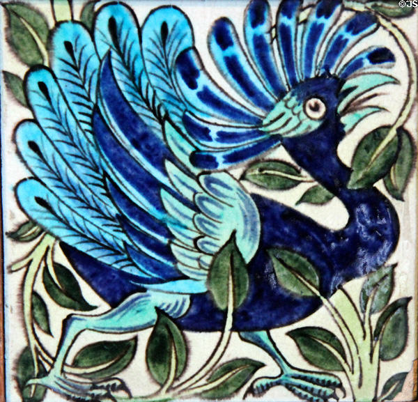 Peacock hand-painted tile (1888-97) by William De Morgan at Jackfield Tile Museum. Ironbridge, England.