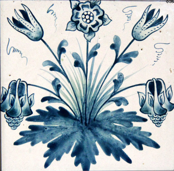 Columbine hand-painted tile (1860s) by William Morris at Jackfield Tile Museum. Ironbridge, England.