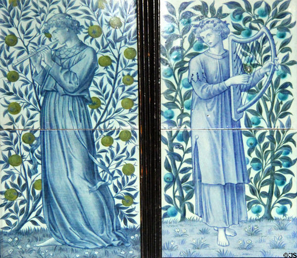 Minstrels hand-painted tile panels (1870s) by William Morris at Jackfield Tile Museum. Ironbridge, England.