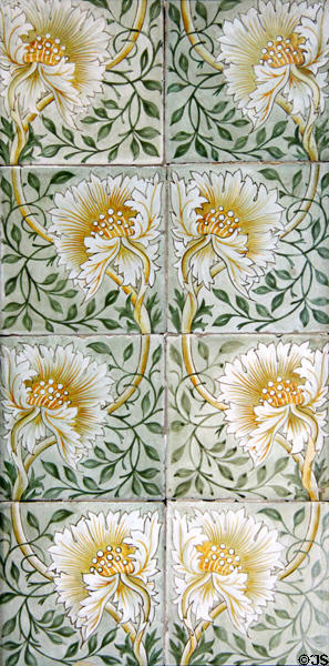 Poppy hand-painted over-glaze tiles (1870s) by William Morris at Jackfield Tile Museum. Ironbridge, England.