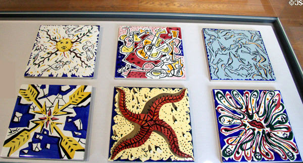 Surrealist tiles (1954) by Salvador Dali made by El Siglio of Onda, Spain at Jackfield Tile Museum. Ironbridge, England.