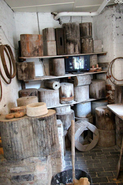 Wooden forms used to make saggars at Gladstone Pottery Museum. Longton, Stoke, England.