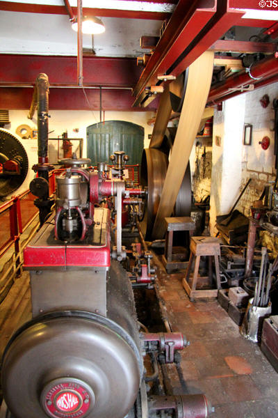 Industrial age engine to supply power via belts to pottery factory at Gladstone Pottery Museum. Longton, Stoke, England.