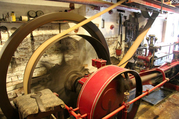 Power transfer wheels of steam engine at Gladstone Pottery Museum. Longton, Stoke, England.