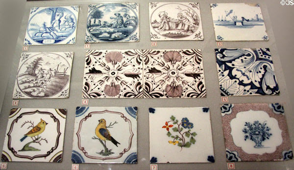 Samples of Tin-glazing of wall tiles dropped prices making them affordable for wider usage at Gladstone Pottery Museum. Longton, Stoke, England.