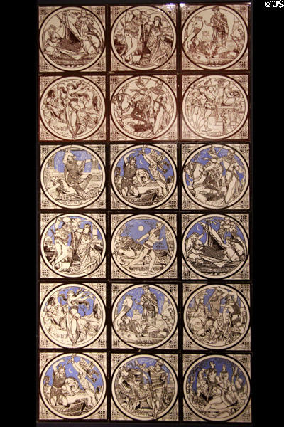 Idylls of the King series tile panel (c1875) by John Moyr Smith for Minton China Works at Gladstone Pottery Museum. Longton, Stoke, England.