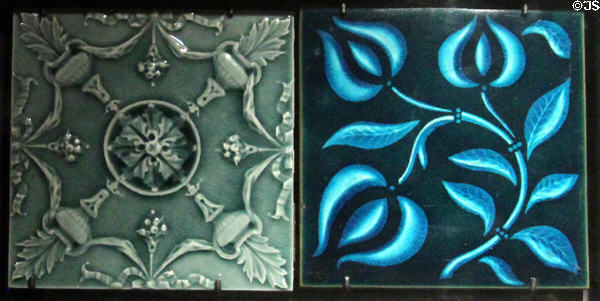 Examples of moulded tiles made in Shropshire region around Stoke-on-Trent at Gladstone Pottery Museum. Longton, Stoke, England.