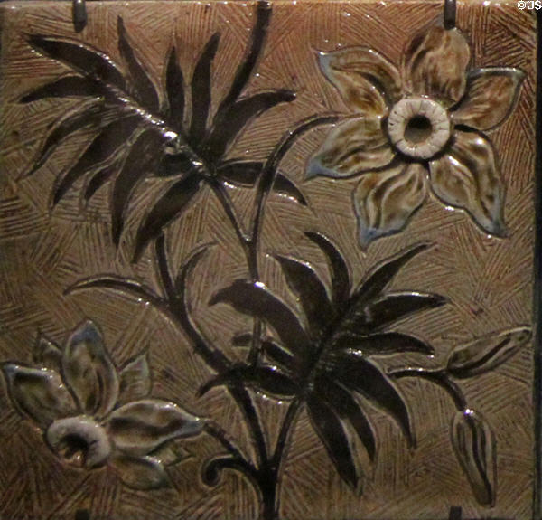 Floral tile (c1890) by Martin Brothers at Gladstone Pottery Museum. Longton, Stoke, England.