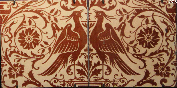 Birds & foliage tile panel by Walter Crane for Maw & Co at Gladstone Pottery Museum. Longton, Stoke, England.