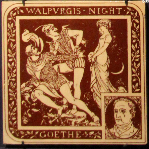 Walpurgis Night of Goethe from Authors tiles series (c1880) by John Moyr Smith for Minton Hollins & Co at Gladstone Pottery Museum. Longton, Stoke, England.