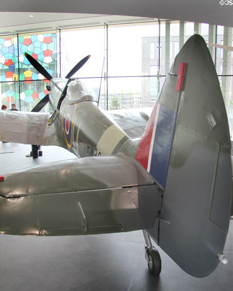 Supermarine Spitfire fighter (LF Mk XVIE) (c1945) at Potteries Museum & Art Gallery. Hanley, Stoke-on-Trent, England.