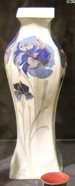 Earthenware Art Nouveau vase enameled with flowers (c1900) by Rozenburg Factory of The Hague, Holland at Potteries Museum & Art Gallery. Hanley, Stoke-on-Trent, England.