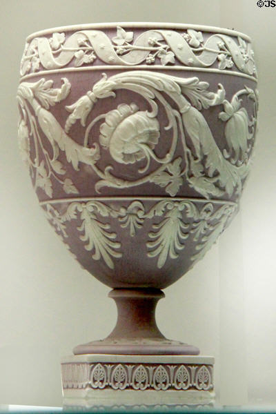 Wedgwood lavender jasper vase (c1800) by Wedgwood & Sons of Etruria, at Potteries Museum & Art Gallery. Hanley, Stoke-on-Trent, England.
