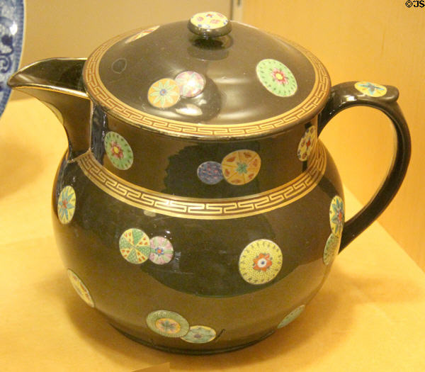 Brown earthenware covered jug pattern 2307 (c1816-20) by Spode at Potteries Museum & Art Gallery. Hanley, Stoke-on-Trent, England.