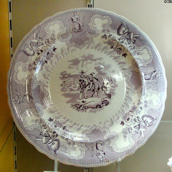 Ironstone china soup bowl transfer-printed with Texian Campaigne [sic] (c1835-44) by James Beech of Tunstall, Staffordshire at Potteries Museum & Art Gallery. Hanley, Stoke-on-Trent, England.