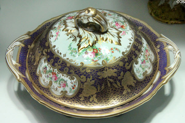 Porcelain tureen painted & gilded (c1851) by Charles Meigh & Sons of Hanley, Staffordshire shown during Great Exhibition of 1851 at Potteries Museum & Art Gallery. Hanley, Stoke-on-Trent, England.