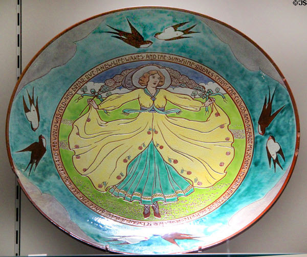 Earthenware charger depicting spring (1902) by George Cartlidge for Rudyard of Staffordshire at Potteries Museum & Art Gallery. Hanley, Stoke-on-Trent, England.