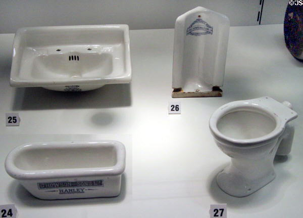 Sanitary ware miniature sales samples (c1893-1920) by Staffordshire & London potters at Potteries Museum & Art Gallery. Hanley, Stoke-on-Trent, England.