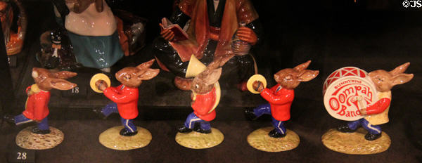 Oompah Band figure commemorating Golden Jubilee of Bunnykins (1984) at Potteries Museum & Art Gallery. Hanley, Stoke-on-Trent, England.