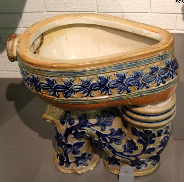 Stoneware water closet (c1880-90) by Doulton & Co. of Lambeth, London at Potteries Museum & Art Gallery. Hanley, Stoke-on-Trent, England.