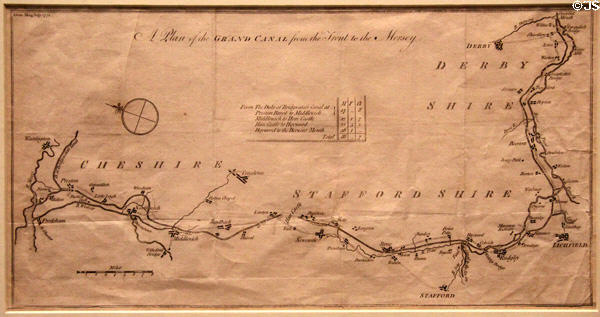 Plan of Grand Canal from Trent to the Mersey (including Stoke area) engraving from Gentleman's Magazine (1771) at World of Wedgwood. Barlaston, Stoke, England.