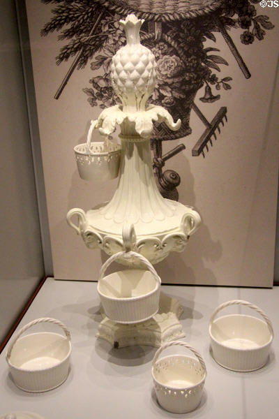 Queen's Ware Epergne with dishes for sweetmeats & custard (1770-5) by Wedgwood at World of Wedgwood. Barlaston, Stoke, England.
