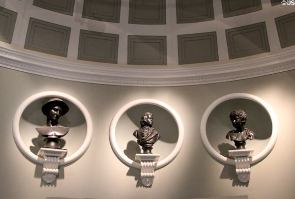 Black Basalt library busts of Paris c1830), Hermann Boerhaave (1779-80) & Marcus Aurelius (1774-80) by Wedgwood at World of Wedgwood. Barlaston, Stoke, England.