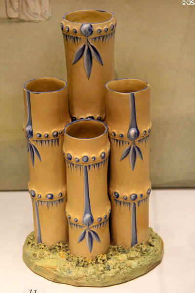 Wedgwood Caneware flower holder (c1785) mimics Chinese bamboo at World of Wedgwood. Barlaston, Stoke, England.