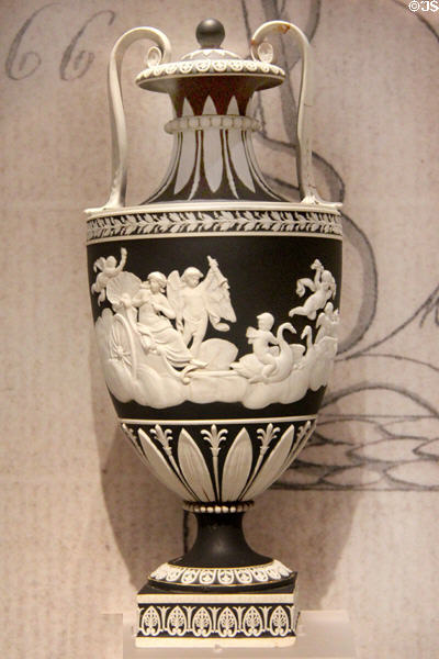 Wedgwood black jasper vase with cupids & swans (c1790) after Charles Le Brun at World of Wedgwood. Barlaston, Stoke, England.