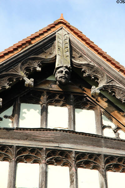 Verge carvings on half-timber gable at Wightwick Manor. Wolverhampton, England.