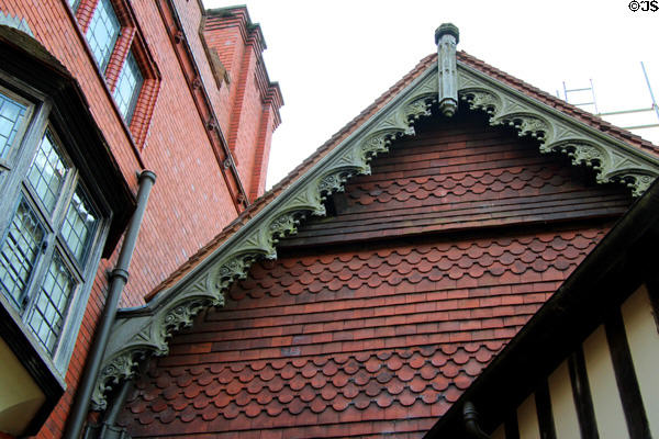 Shingle siding facade & barge board at Wightwick Manor. Wolverhampton, England.