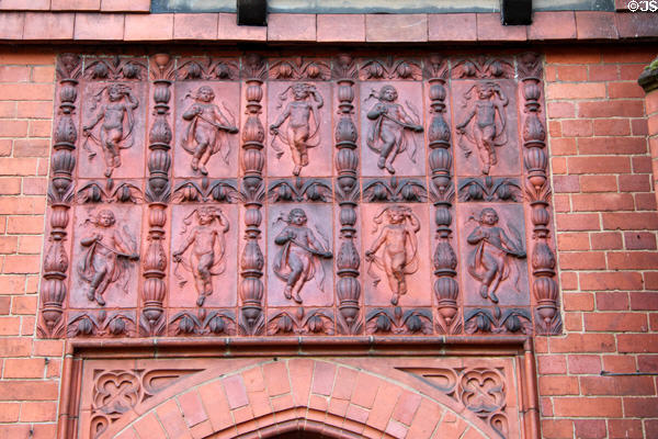 Ceramic cherubs near entrance at Wightwick Manor. Wolverhampton, England.