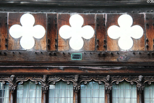 Carved wooden window frames at Wightwick Manor. Wolverhampton, England.