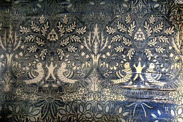 Dove & Rose wall cloth (1879) by William Morris for Morris & Co (1893) in drawing room at Wightwick Manor. Wolverhampton, England.