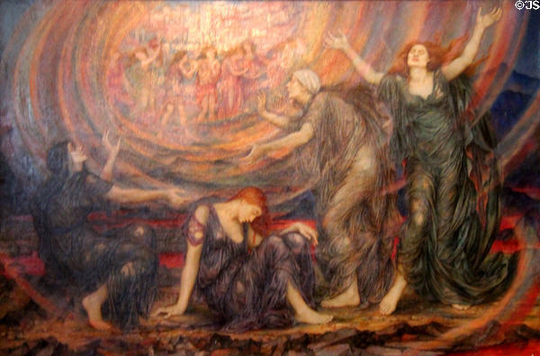 The Mourners painting (1916) by Evelyn De Morgan at Wightwick Manor. Wolverhampton, England.