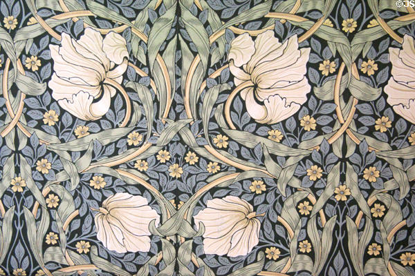 Pimpernel wallpaper (1876) by William Morris in billiard room at Wightwick Manor. Wolverhampton, England.