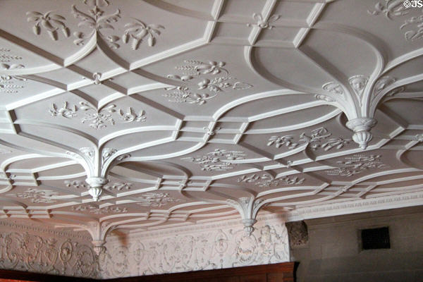 Sculpted ceiling by Leonard Shuffrey in dining room at Wightwick Manor. Wolverhampton, England.