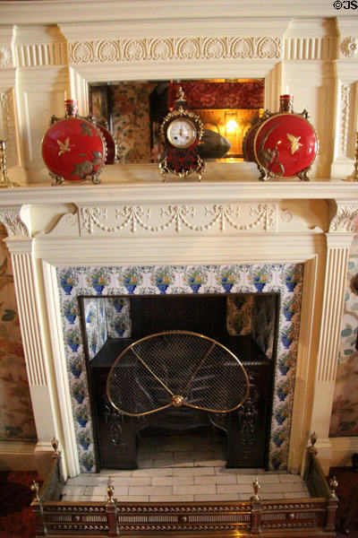 Bedroom fireplace at Wightwick Manor. Wolverhampton, England.