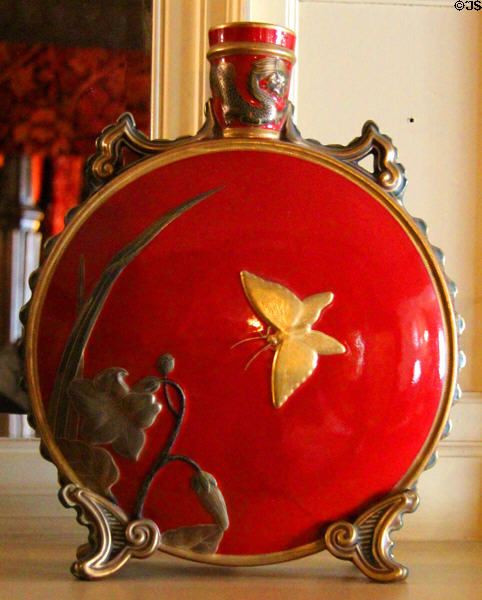 Royal Worcester porcelain moon flask (c1890) at Wightwick Manor. Wolverhampton, England.