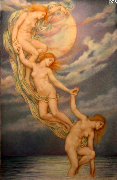 Moonbeam Dipping into the Sea painting (1918) by Evelyn De Morgan in private collection. England.