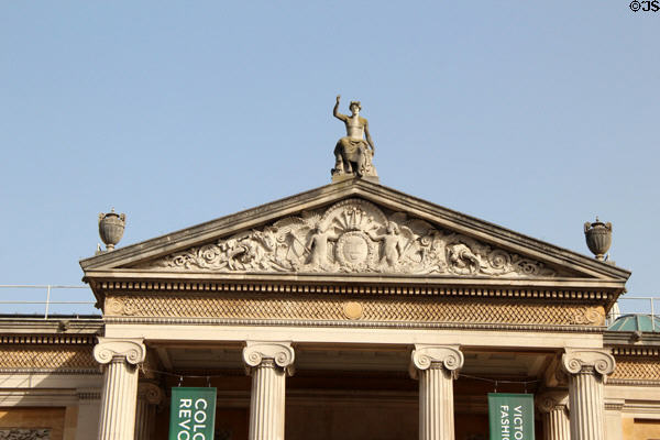 Pediment over entrance to Ashmolean Museum. Oxford, England.