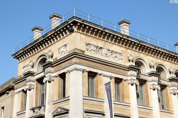 Frieze along crown of Ashmolean Museum. Oxford, England.