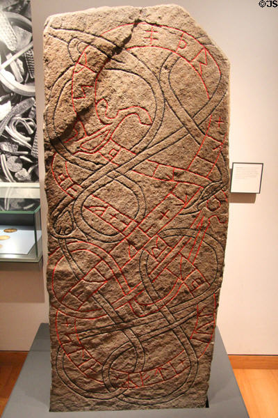 Memorial granite rune stone (1100-1150) from Änderta, Uppland, Sweden at Ashmolean Museum. Oxford, England.